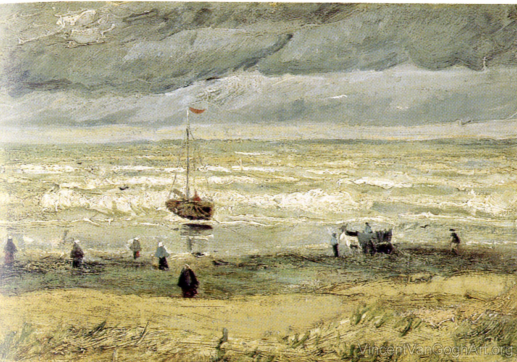 Beach with Figures and sea with a ship